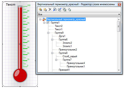 Пример примитива "Термометр" из библиотеки SCADA DataRate